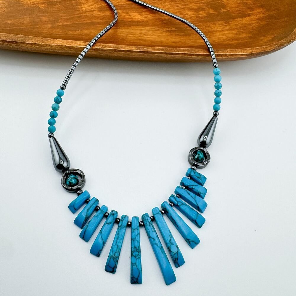 Vintage Turquoise Hematite Statement Necklace Sou… - image 1